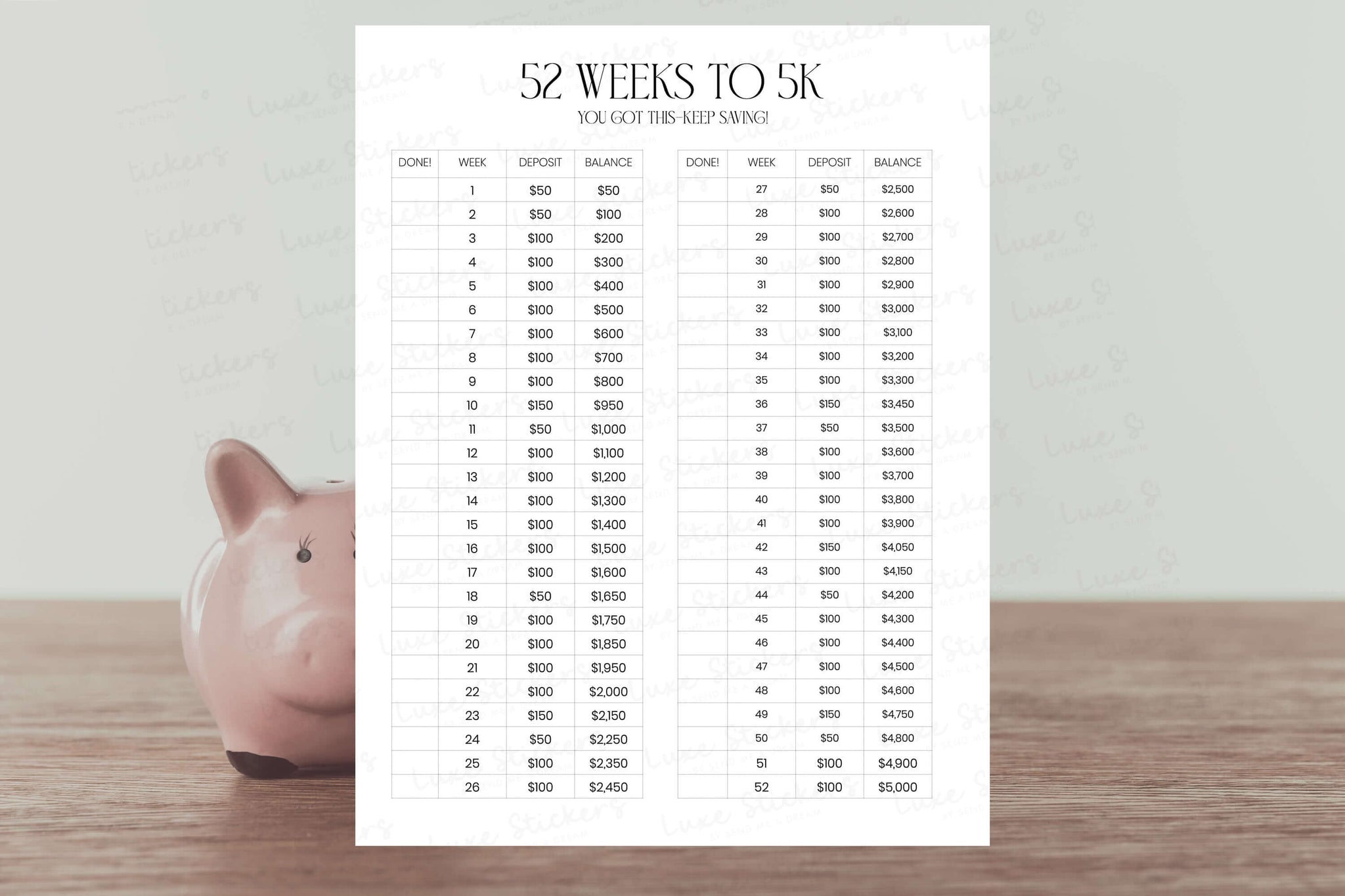52 Week Numbers 52 Week Challenge Calculator
