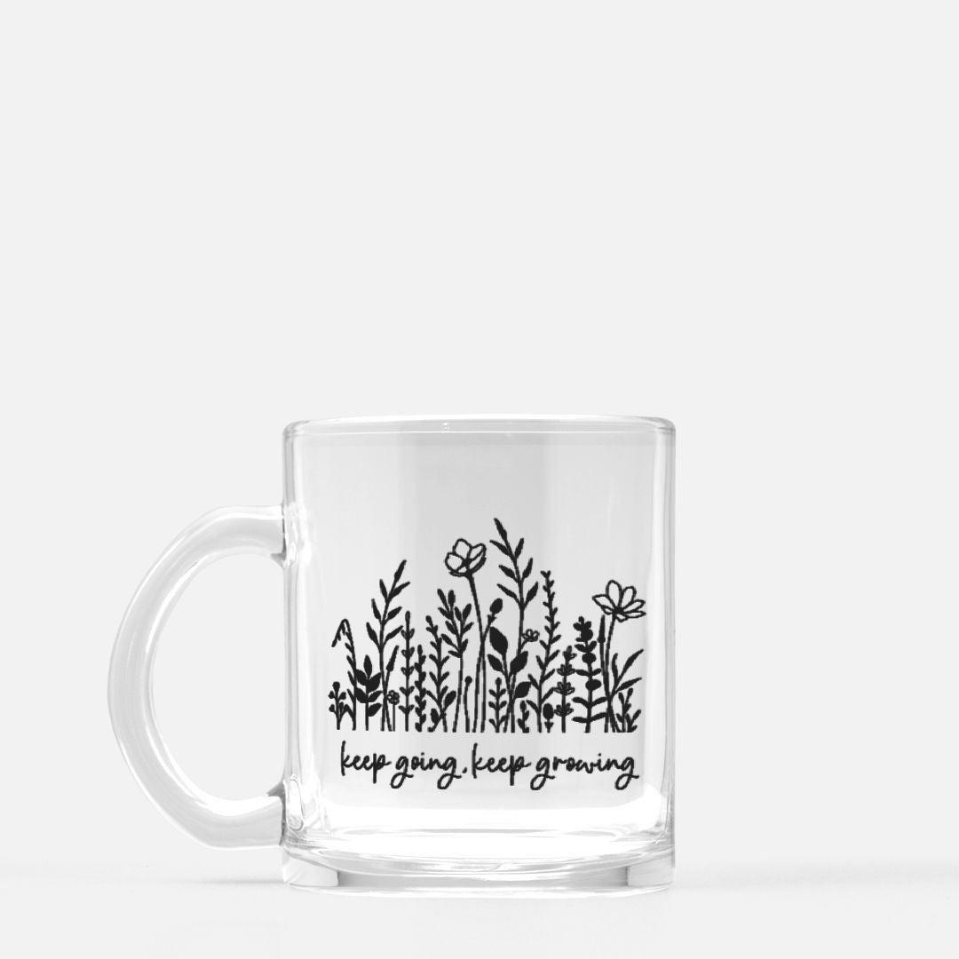 Keep Going, Keep Growing Inspirational Glass Mug