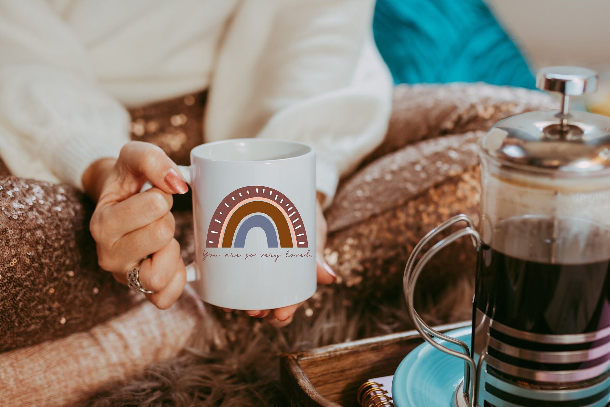 You are so Very Loved, Deluxe Oversized Ceramic Rainbow Mug - Send Me a Dream